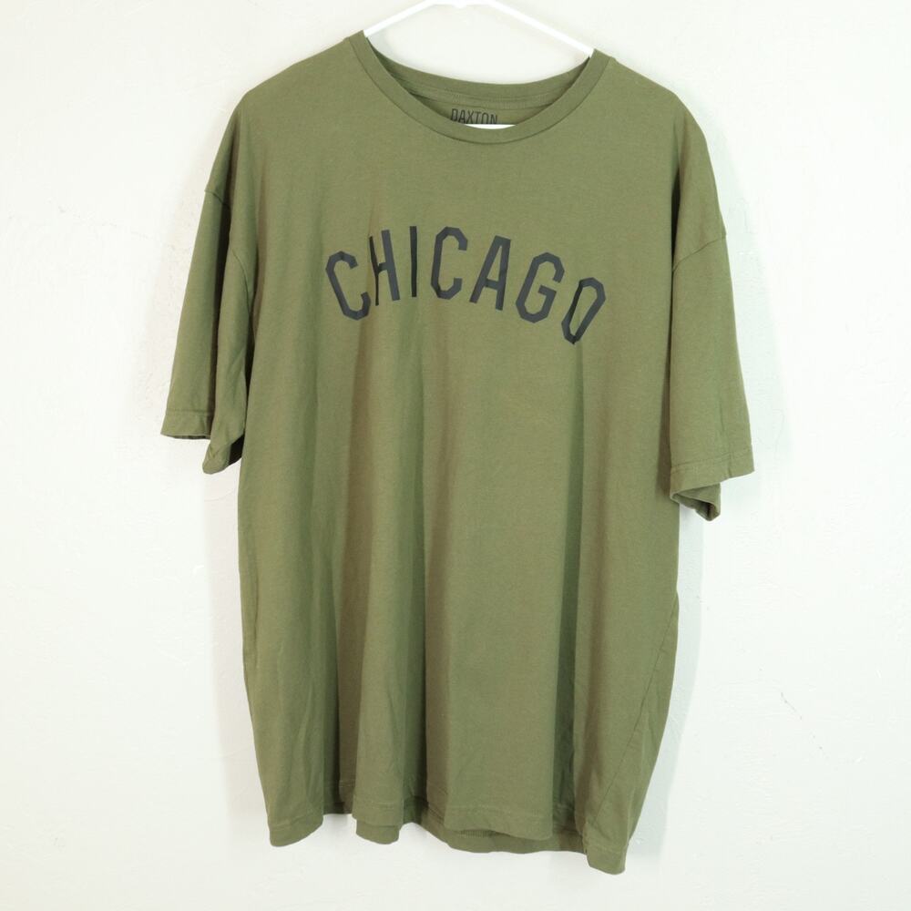 Daxton Chicago Tshirt Men 2XL Army Green Cotton Short Sleeve Crew Pullover